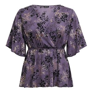 Flutter Sleeve Metallic Detail Top